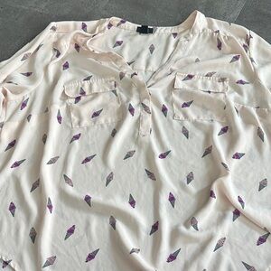 Torrid Cream Blouse with Purple Accents